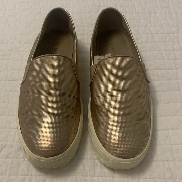 Vince Shoes - VINCE Blair perforated leather slip on shoes gold tone uppers white soles sz 7M